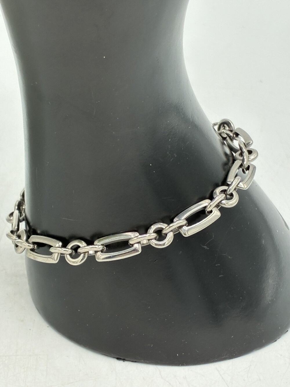 Fossil Steel Stainless Chain Link Bracelet Alternating Rectangle Round Links